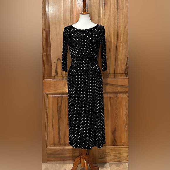 Ines de la Fressange, Paris Gorgeous Black w/ Cream Polka Dot Belted Dress EUC S - Picture 1 of 16
